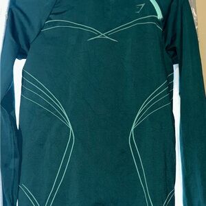Gymshark Long Sleeve Seamless Top in Dark Teal with Mint Trim